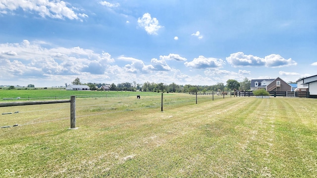view of yard featuring fence and a rural view