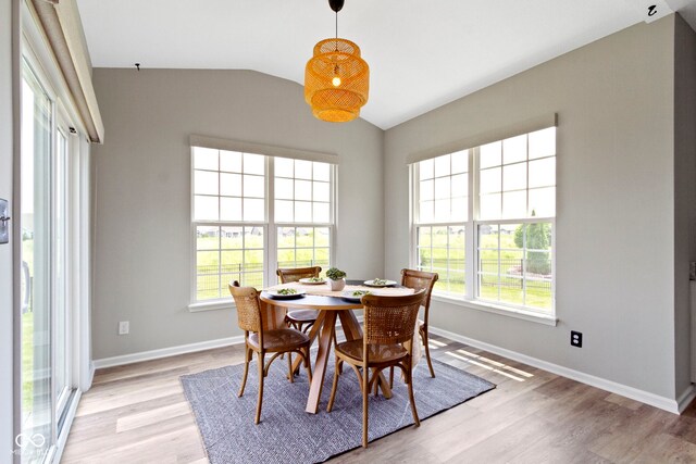 11595 Platt St, Noblesville, IN 46060 - dining room featuring lofted ceiling, baseboards, and light wood-style floors
