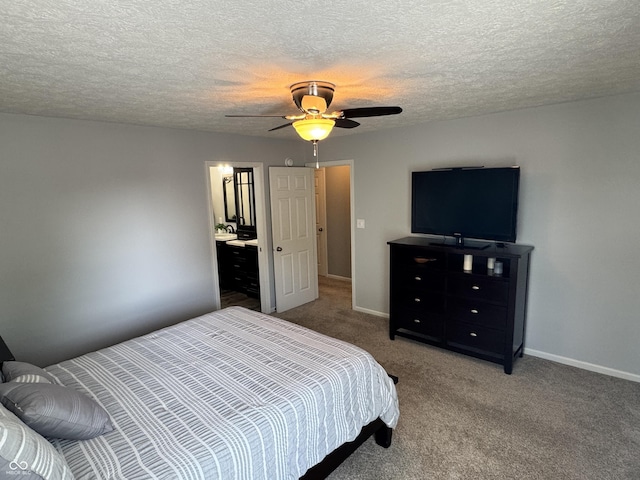 bedroom featuring a ceiling fan, baseboards, and carpet