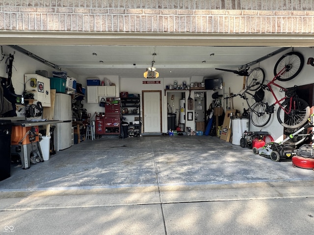 garage featuring water heater