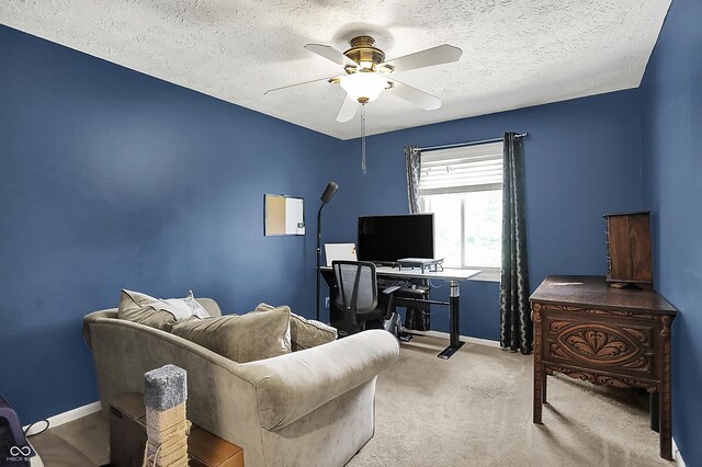 601 Shady Ln, Greenwood, IN 46142 - office space with baseboards, a ceiling fan, carpet, and a textured ceiling