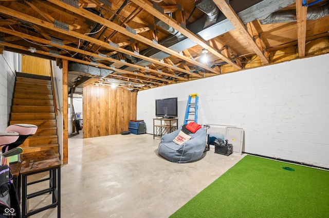 unfinished basement with stairway
