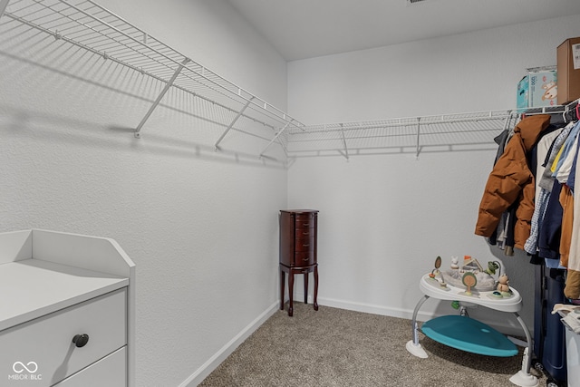 spacious closet featuring light carpet