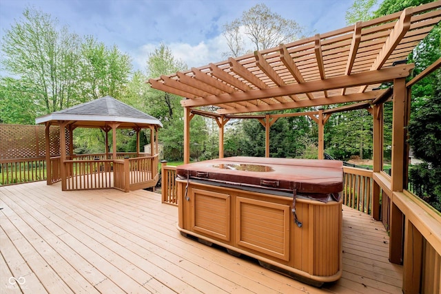 403 Hawthorn Dr, Crawfordsville, IN 47933 - wooden terrace with a pergola, a gazebo, and a hot tub