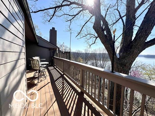 wooden deck with a water view