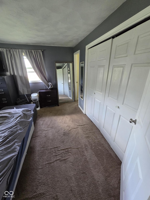 bedroom with carpet and a closet