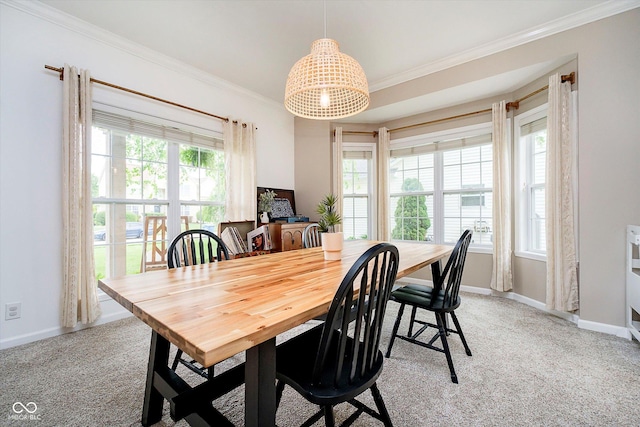 11141 Saybrook Ct, Fishers, IN 46037 - dining space featuring ornamental molding, light carpet, and baseboards