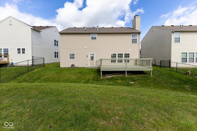 6516 Amherst Way, Zionsville, IN 46077 - rear view of property with a wooden deck, a fenced backyard, and a chimney