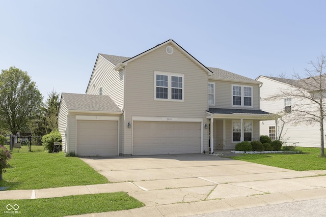 5646 Skipping Stone Dr, Indianapolis, IN 46237 - traditional-style home featuring a front yard, driveway, a garage, and roof with shingles