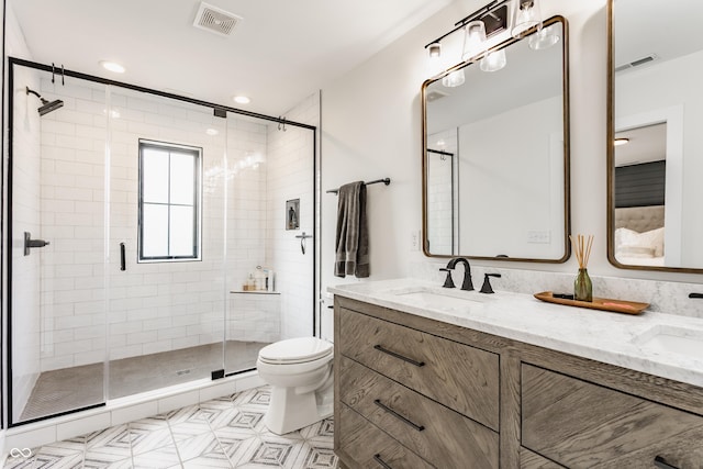 1534 Fletcher Ave, Indianapolis, IN 46203 - full bath featuring double vanity, a stall shower, and recessed lighting