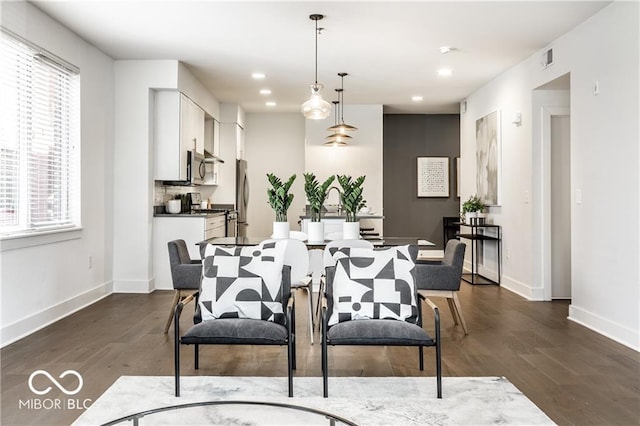 622 E 10th St Unit 212, Indianapolis, IN 46202 - dining room featuring recessed lighting, baseboards, dark wood-style floors, and visible vents