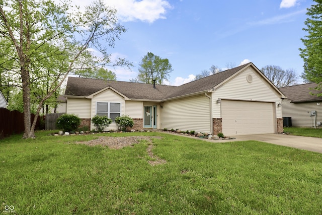 10688 Ashview Dr, Fishers, IN 46038 - single story home featuring a garage, a front lawn, fence, brick siding, and driveway