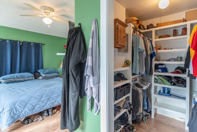 spacious closet with ceiling fan and wood finished floors