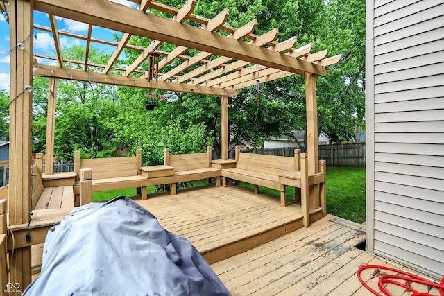 11620 E 75th St, Indianapolis, IN 46236 - wooden terrace featuring fence, a pergola, and view of wooded area