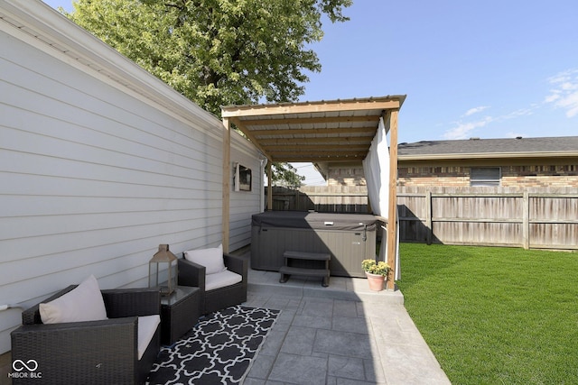 825 Iowa St, Indianapolis, IN 46203 - view of patio / terrace with a hot tub and a fenced backyard