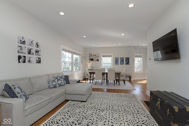 825 Iowa St, Indianapolis, IN 46203 - living room featuring recessed lighting, baseboards, and wood finished floors