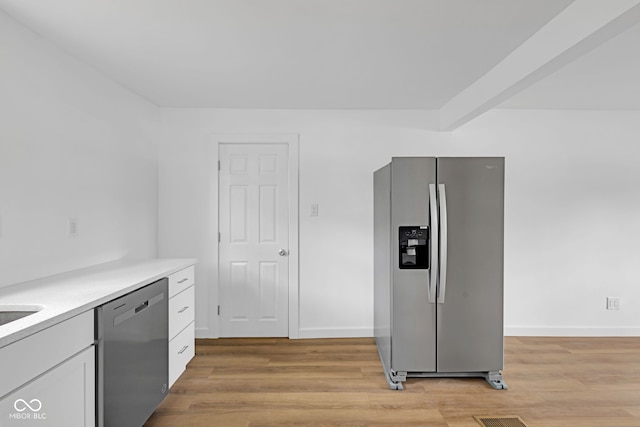 555 S Auburn St, Indianapolis, IN 46241 - kitchen with appliances with stainless steel finishes, light wood finished floors, light countertops, white cabinetry, and baseboards