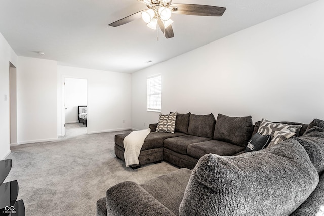 6559 Ambrosia Ln, Pendleton, IN 46064 - living area featuring baseboards, ceiling fan, carpet, and visible vents