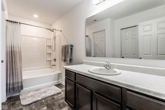 6559 Ambrosia Ln, Pendleton, IN 46064 - bathroom featuring vanity, shower / tub combo, and visible vents