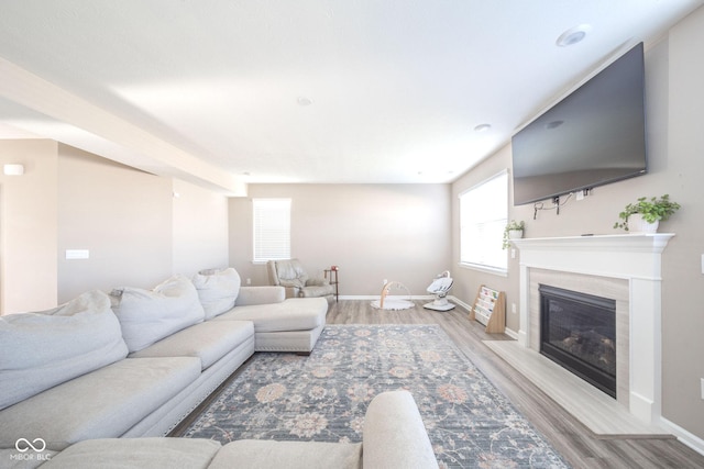 657 Kilmore Dr, Pendleton, IN 46064 - living room with wood finished floors, baseboards, and a premium fireplace