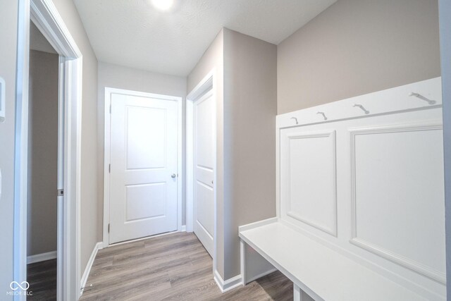 657 Kilmore Dr, Pendleton, IN 46064 - mudroom with baseboards, light wood-style floors, and a textured ceiling