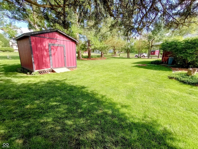 view of yard with a storage shed and an outdoor structure