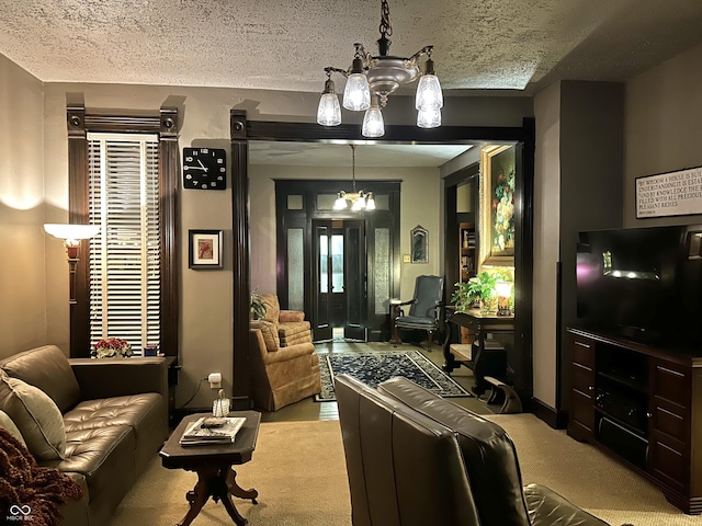 2119 S Garfield Dr, Indianapolis, IN 46203 - living room with a chandelier and a textured ceiling
