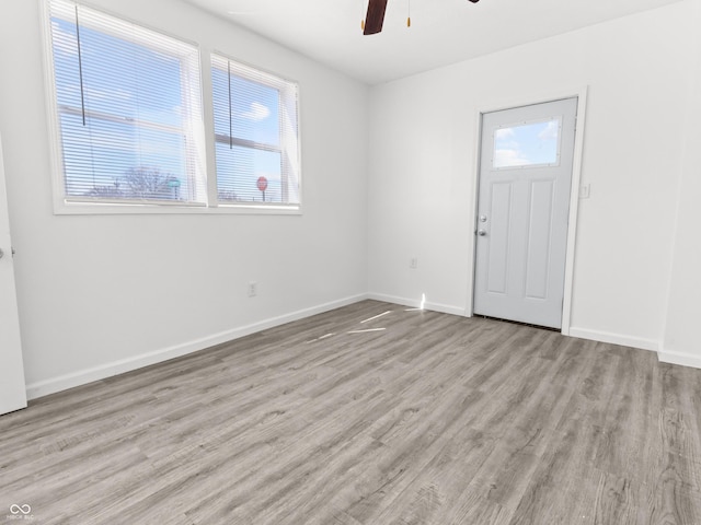 1630 N Granville Ave N, Muncie, IN 47303 - unfurnished room with baseboards, a ceiling fan, light wood-style flooring, and a wealth of natural light