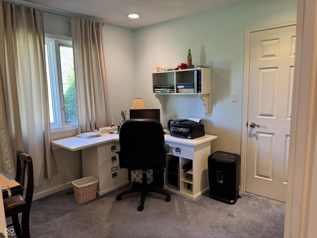 office featuring plenty of natural light, carpet floors, and recessed lighting