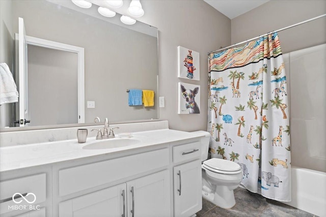 1013 Domino Dr, Carmel, IN 46032 - bathroom featuring vanity, shower / bath combo, and toilet