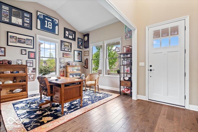 1013 Domino Dr, Carmel, IN 46032 - office space featuring baseboards, vaulted ceiling, and hardwood / wood-style flooring
