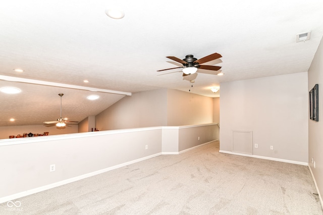 12092 Sugar Creek Rd, Noblesville, IN 46060 - empty room featuring ceiling fan, carpet, recessed lighting, baseboards, and vaulted ceiling