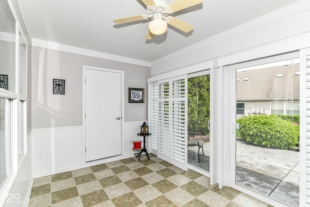 12092 Sugar Creek Rd, Noblesville, IN 46060 - doorway with a wainscoted wall and ceiling fan