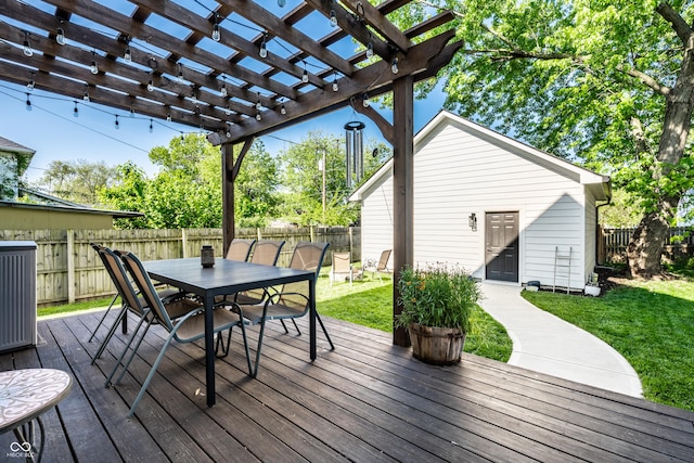 544 N Beville Ave, Indianapolis, IN 46201 - wooden deck with outdoor dining space and a pergola