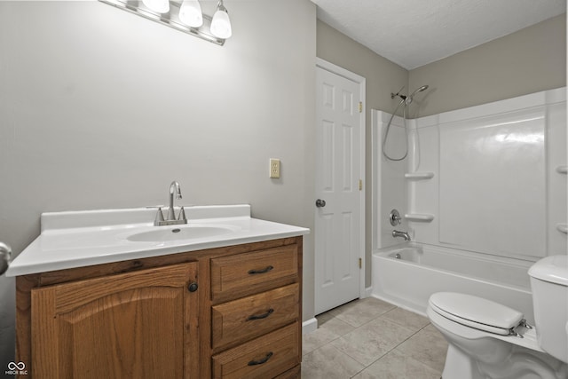 full bathroom with vanity, shower / bathing tub combination, tile patterned floors, and toilet