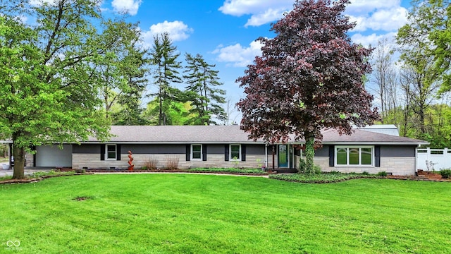 ranch-style home with stone siding and roof with shingles