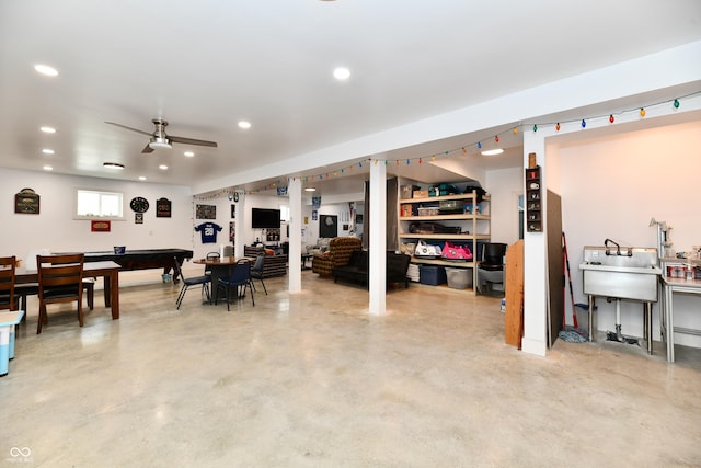 interior space featuring recessed lighting and ceiling fan