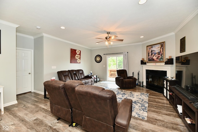 998 Cass Dr, Franklin, IN 46131 - living area with light wood-type flooring, recessed lighting, ceiling fan, and crown molding