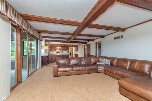 1421 Stoney Creek Cir, Carmel, IN 46032 - carpeted living room featuring beam ceiling and coffered ceiling
