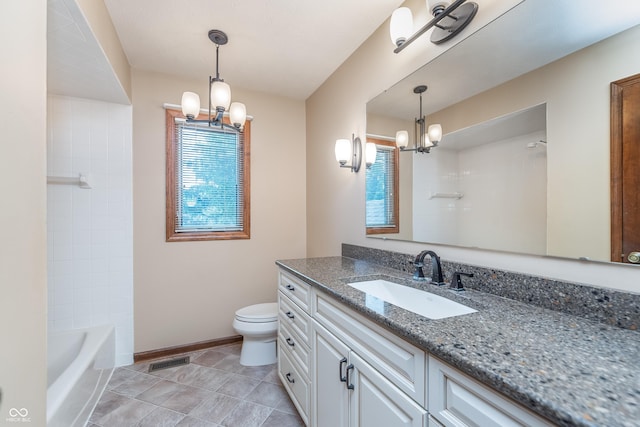 1421 Stoney Creek Cir, Carmel, IN 46032 - bathroom with a chandelier, plenty of natural light, toilet, and baseboards