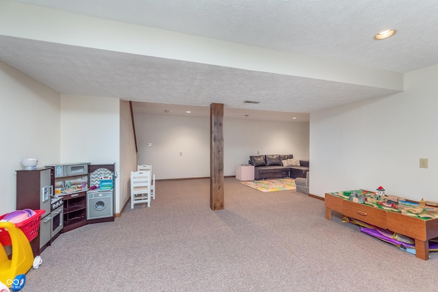 1421 Stoney Creek Cir, Carmel, IN 46032 - game room with carpet, a textured ceiling, recessed lighting, and baseboards