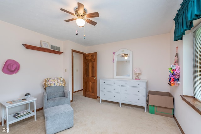 1421 Stoney Creek Cir, Carmel, IN 46032 - sitting room with ceiling fan, light colored carpet, and baseboards