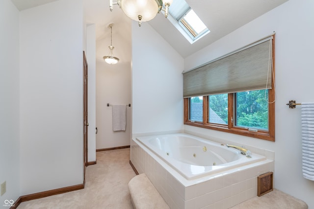 1421 Stoney Creek Cir, Carmel, IN 46032 - full bathroom with a skylight, a whirlpool tub, and lofted ceiling