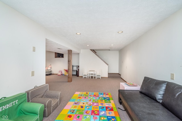 1421 Stoney Creek Cir, Carmel, IN 46032 - rec room with carpet flooring, recessed lighting, and a textured ceiling