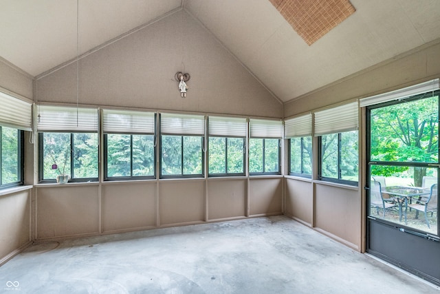 1421 Stoney Creek Cir, Carmel, IN 46032 - unfurnished sunroom featuring unfinished concrete flooring and vaulted ceiling