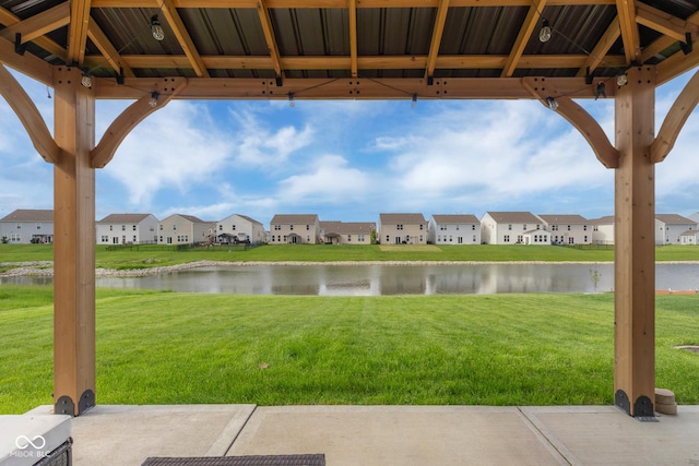 water view with a gazebo and a residential view