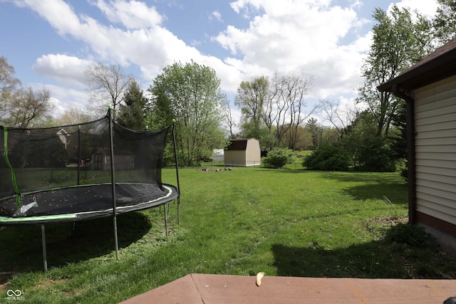 9903 E Raymond St, Indianapolis, IN 46239 - view of yard featuring a trampoline, an outdoor structure, and a shed