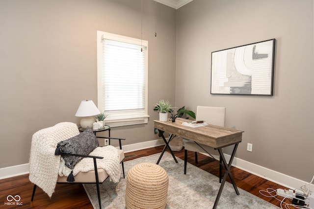 office with baseboards and wood finished floors