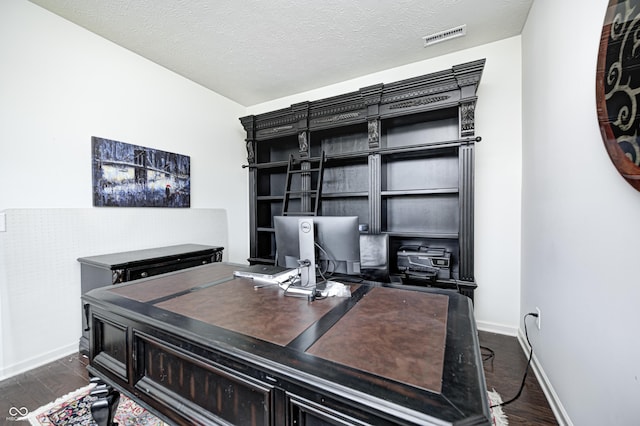 14584 Hinton Dr, Fishers, IN 46037 - office space featuring baseboards, a textured ceiling, and dark wood-type flooring