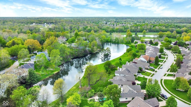 birds eye view of property with a water view and a residential view